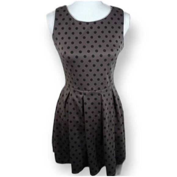 SANS SOUCI GRAY AND BLACK POLKA-DOT SKATER DRESS SZ.M EUC. - Picture 1 of 5